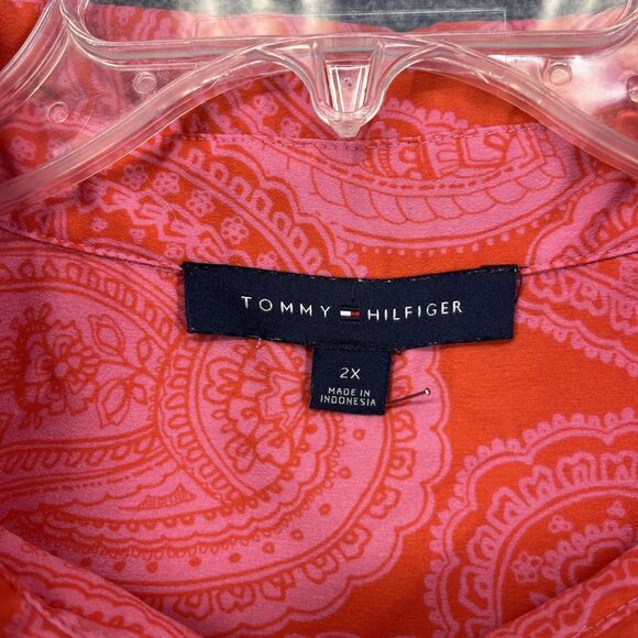 Tommy Hilfiger Blouse Womens 2X Plus Orange Paisley Button Front Long Sleeve - Picture 10 of 16